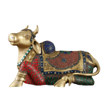 Brass Nandi Statue with Stonework | 15" x 21" x 11" | 22.5 kg | Intricate Stone Inlay | Traditional Hindu Temple Bull Sculpture | Sacred Art | Jaipurio